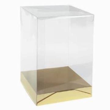 SCATOLA TRASPARENTE TECA CM 14X14 H17 FOND. ORO